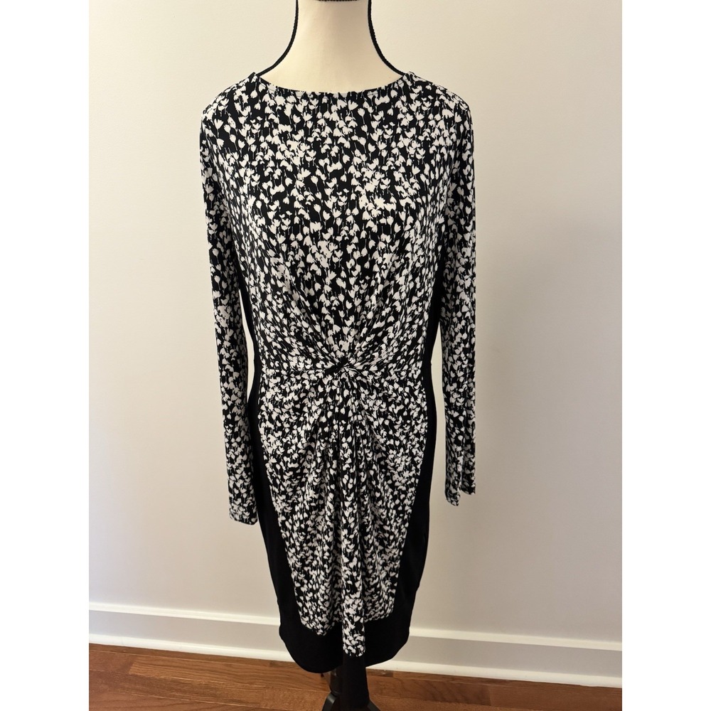 Brooks Brothers Floral Twist Front Sheath Dress Black White Size 12